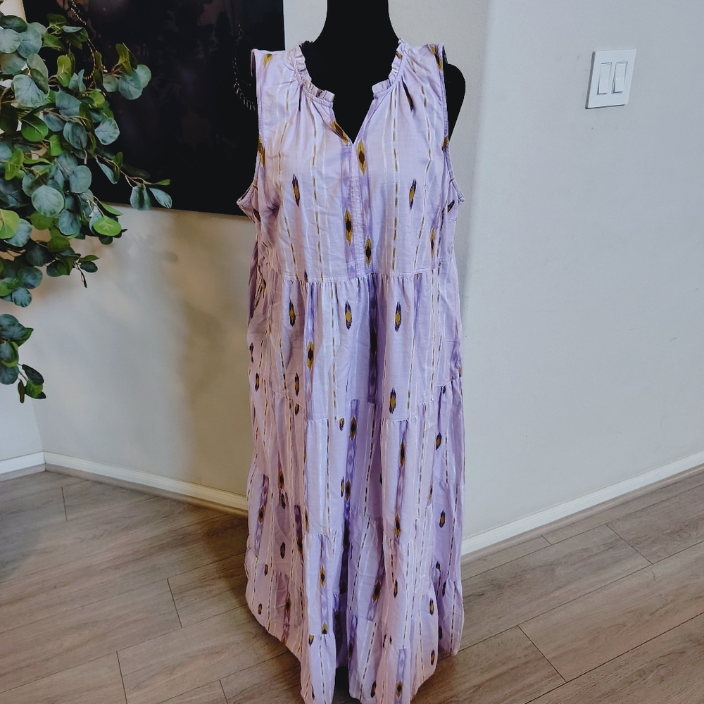 Sonoma Women's Sleeveless Lavender Tiered Maxi Dress with Subtle Print Size XXL